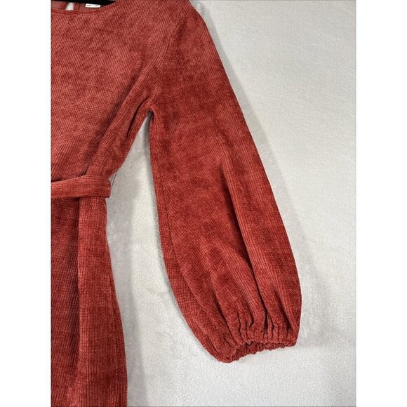 Selfie Leslie Diva Velvet Yarn Knit Sweater Dress Puff Sleeve Rust Womens Size L - Picture 11 of 15